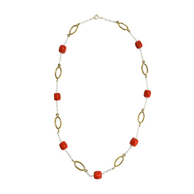 Girocollo in argento e bronzo e pasta di corallo modello 0227