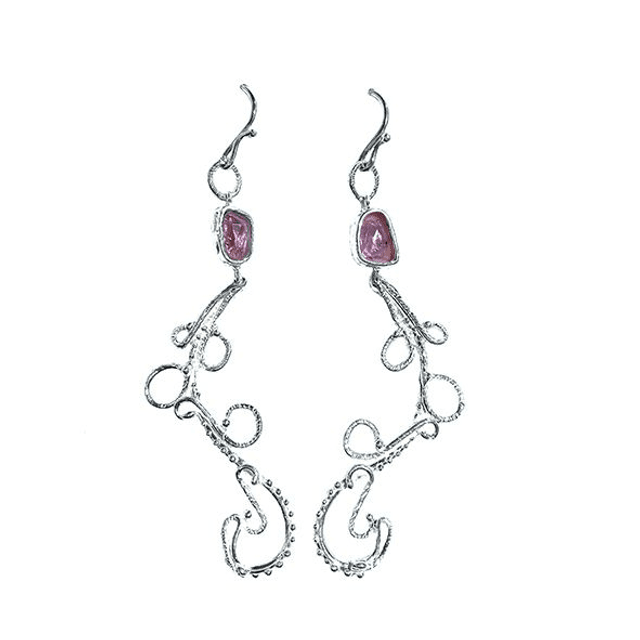 Orecchini barocchi pendenti con tormaline rosa