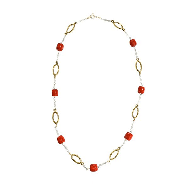 Girocollo in argento e bronzo e pasta di corallo modello 0227