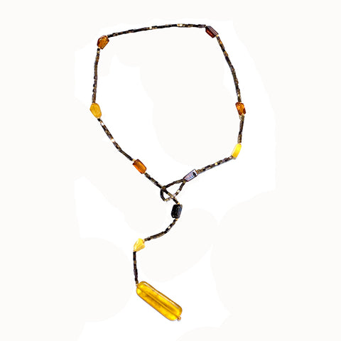 Scarf amber & hematite necklace model 0809